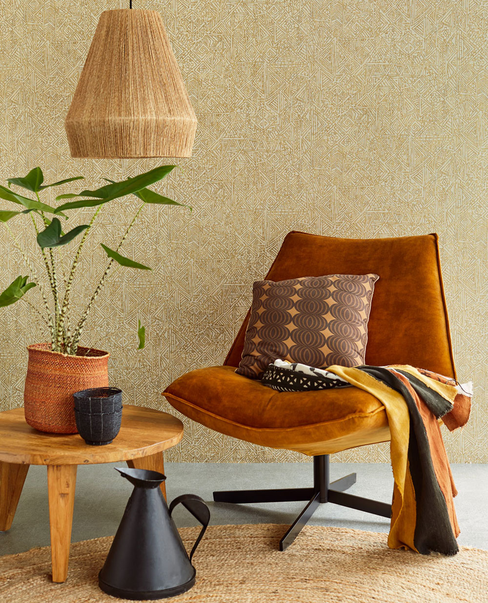 "Wohnzimmer Tapete mit elegantem Muster und harmonischen Farben