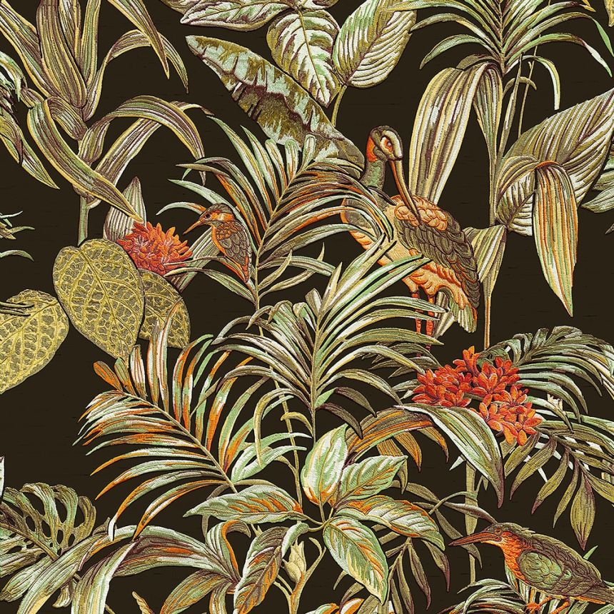Luxus Vliestapete, schwarz, Vögel, Blätter, DE120015, Best Sellers, Design ID