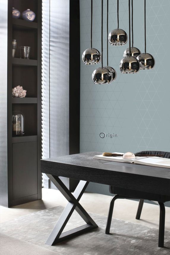 Graublaue Tapete, metallische Umrisse von Dreiecken 347713, City Chic, Origin 