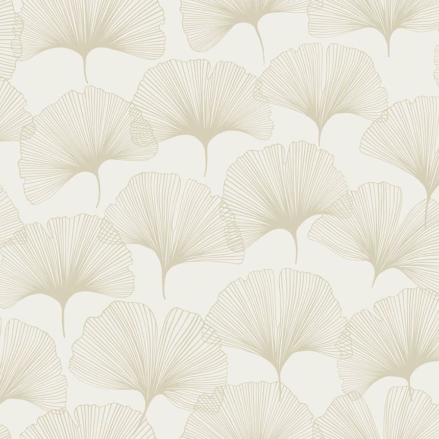 Cremefarbene Tapete, metallische Ginkgoblätter 347730, City Chic, Origin 