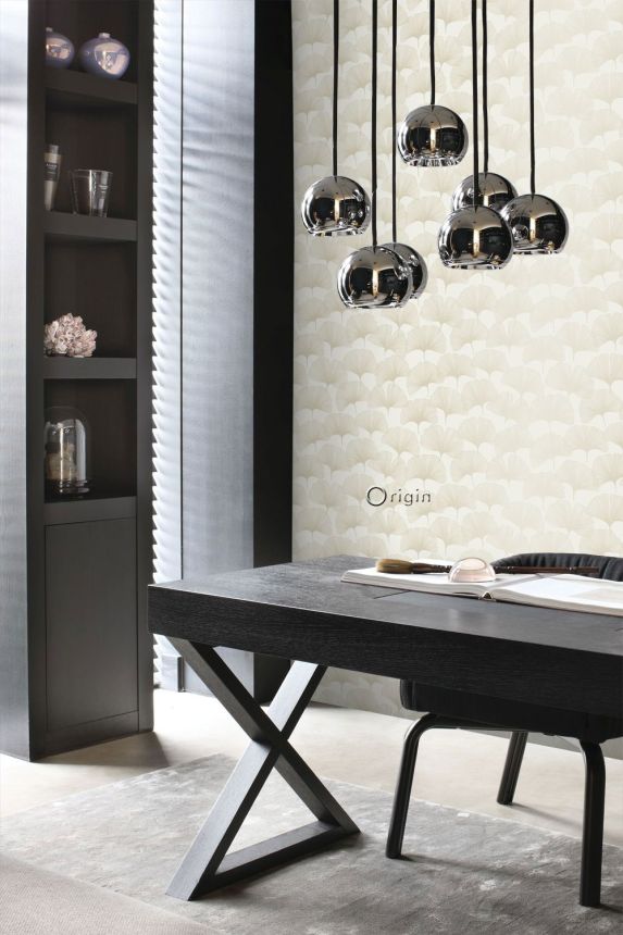 Cremefarbene Tapete, metallische Ginkgoblätter 347730, City Chic, Origin 