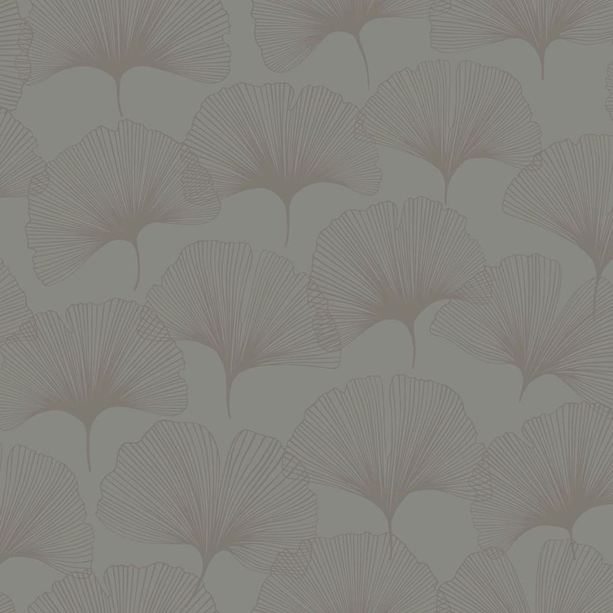 Graue Tapete, braune metallische Ginkgoblätter 347731, City Chic, Origin 