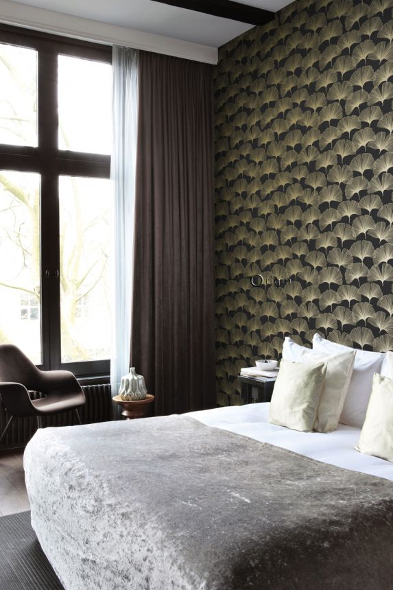 Schwarze Tapete, goldene Ginkgoblätter 347734, City Chic, Origin 