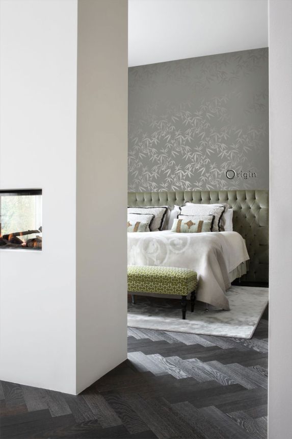 Graue Tapete, braune metallische Bambusblätter 347739, City Chic, Origin 