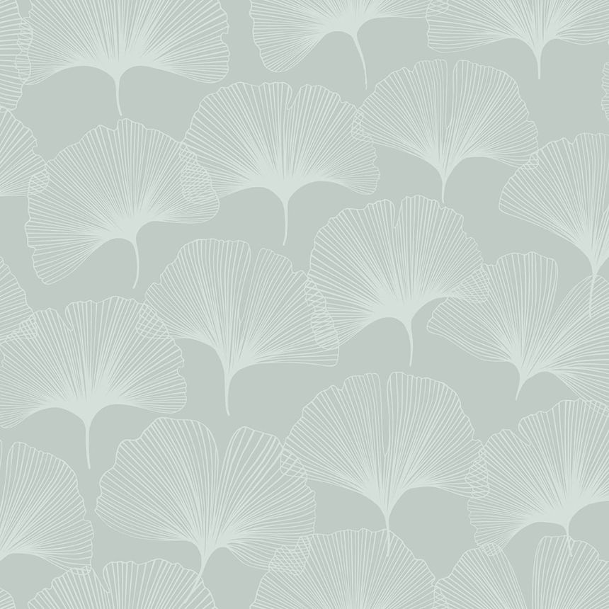 Metallic-grüne Tapete, matte Umrisse von Ginkgo-Blättern 347748, City Chic, Origin 