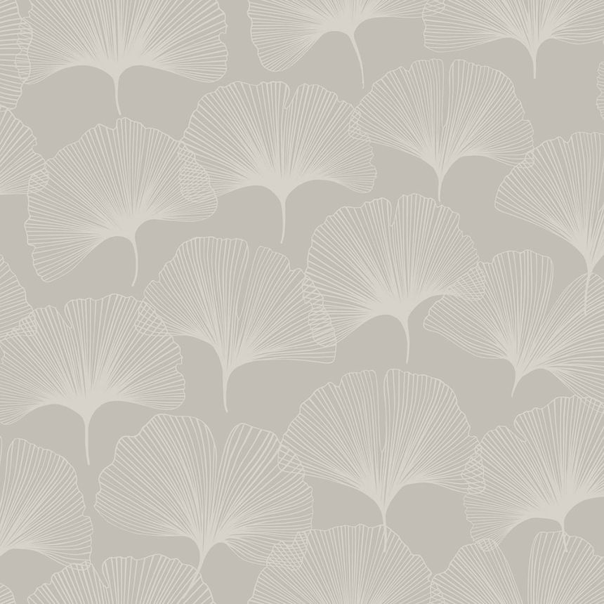 Tapete in Metallic-Goldbeige, matte Umrisse von Ginkgo-Blättern 347749, City Chic, Origin 