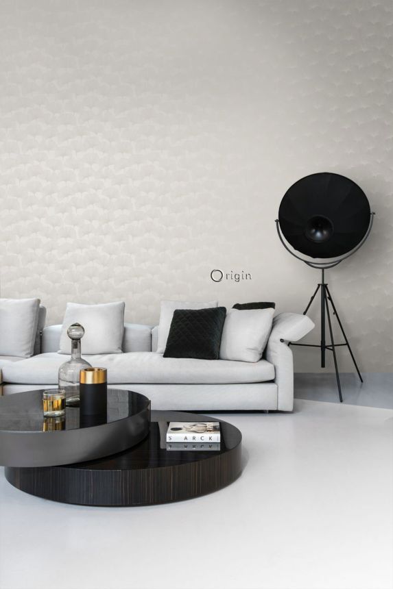 Tapete in Metallic-Goldbeige, matte Umrisse von Ginkgo-Blättern 347749, City Chic, Origin 