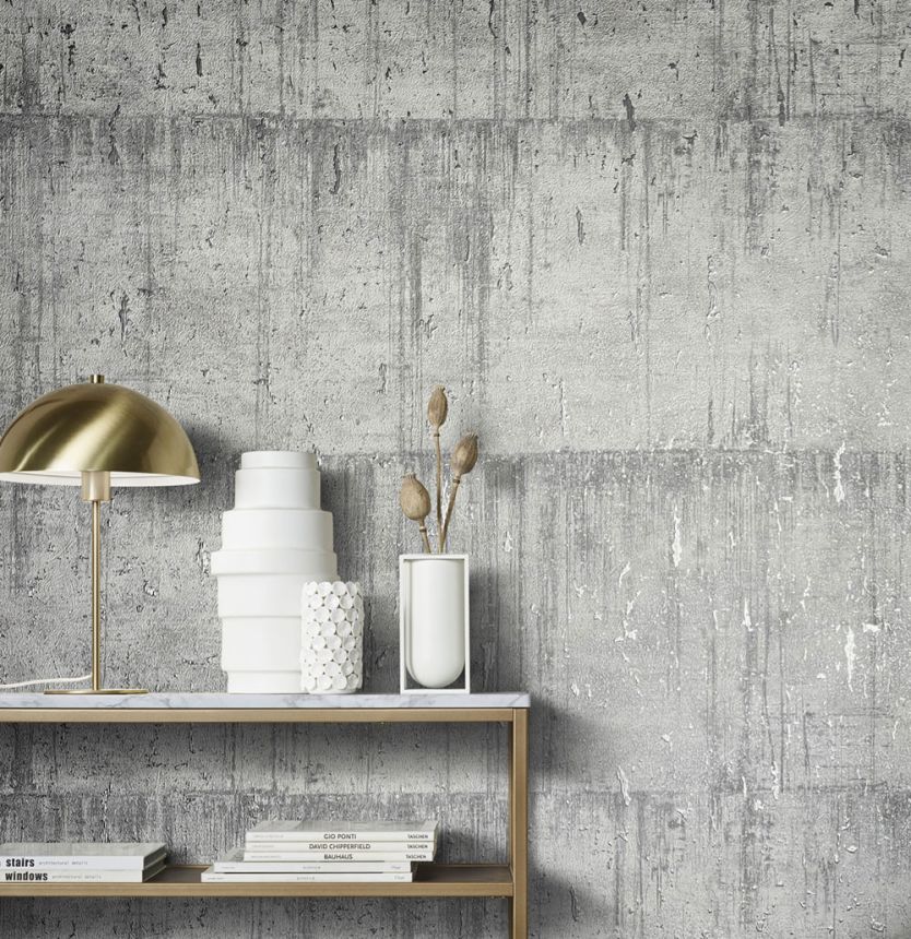 Grau-silberne Tapete, Betonsteinimitation 33240, Natural Opulence, Marburg