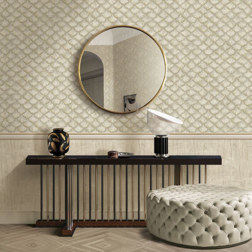Luxuriöse beige-goldene Vliestapete, Imitation von gerissenem Putz, 86053, Valentin Yudashkin 5, Emiliana Parati