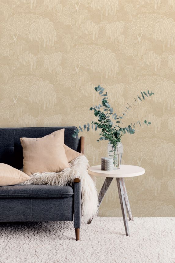 Ocker-goldene Tapete, Bäume, Blätter, AL26262, Allure, Decoprint