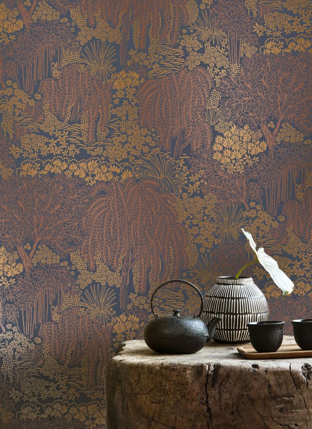 Grau-silberne Tapete, Bäume, Blätter, AL26265, Allure, Decoprint