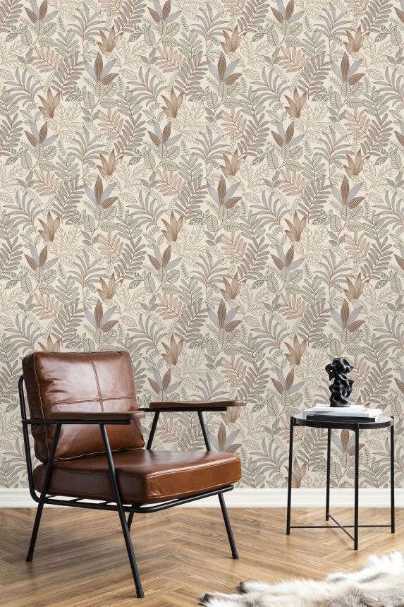 Grau-beige Tapete mit Blättern, AL26292, Allure, Decoprint