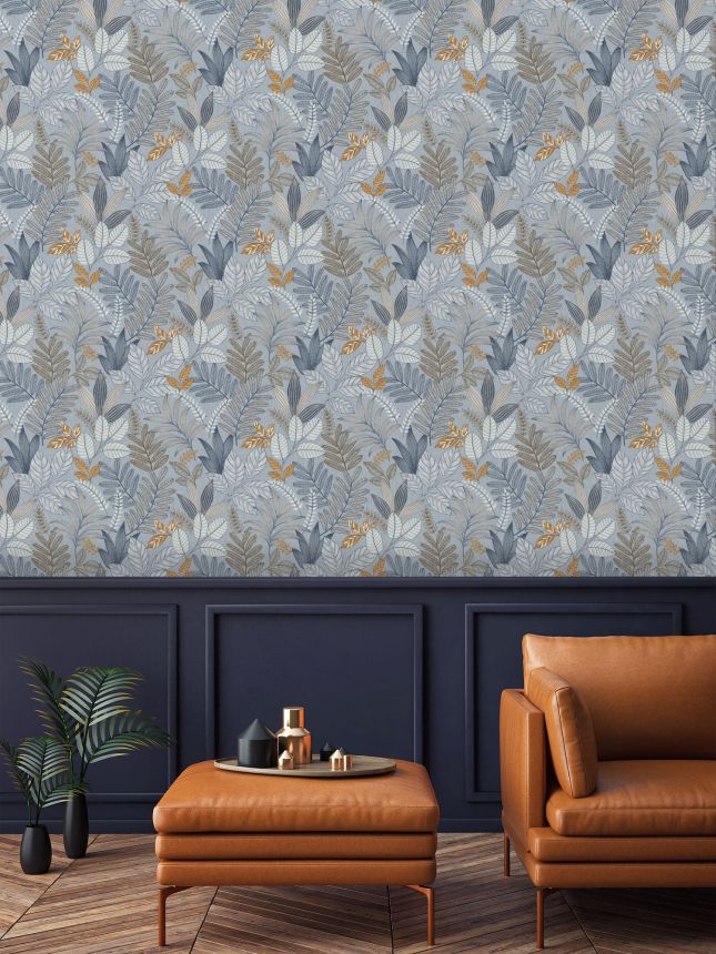 Blaue Tapete mit Blättern, AL26293, Allure, Decoprint