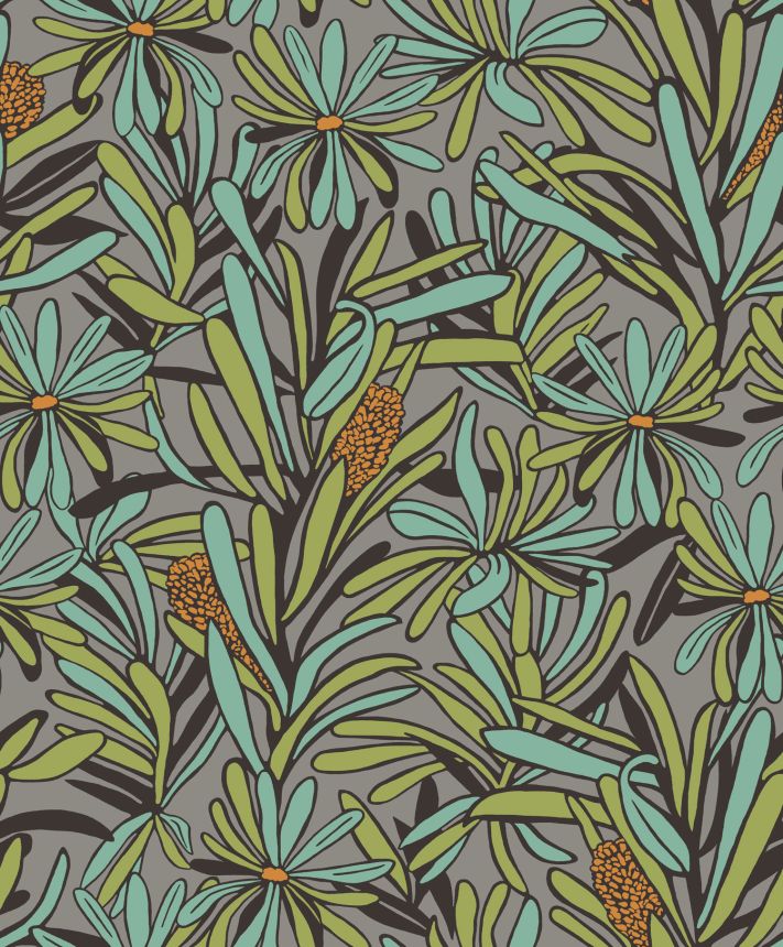 Grün-graue Blumentapete, BA26071, Brazil, Decoprint