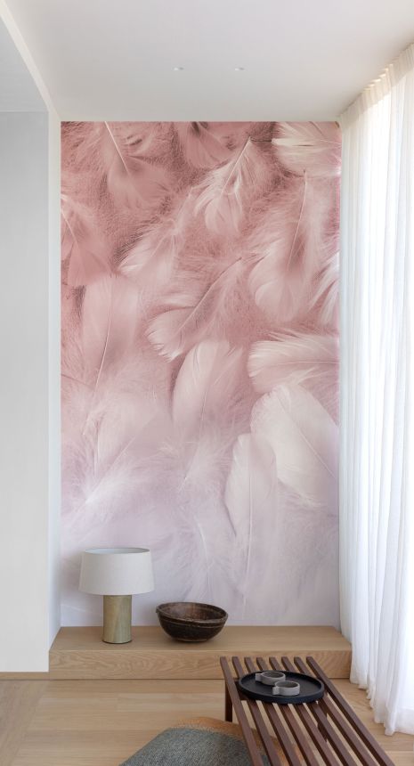 Rosa Fototapete mit Federn, ML1001, Mural Young Edition, Grandeco