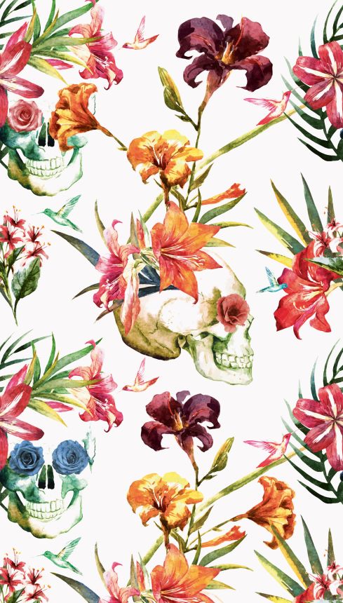 Fototapete, Totenköpfe, Blumen,  ML2701 Mural Joung edition Grandeco