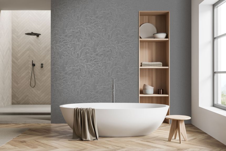 Grau-silberne Tapete, Meereswellen, M62909, Elegance, Ugepa
