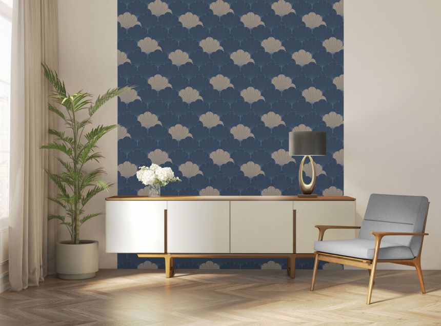 Blaue und goldene Blumentapete, M64001, Elegance, Ugepa