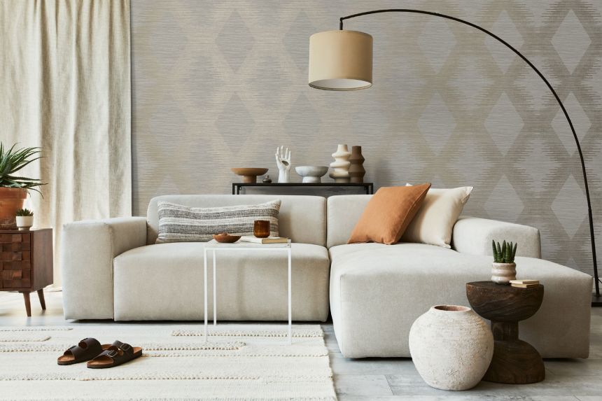 Grau-beige-goldene Tapete mit geometrischen Mustern, 120246, Vavex 2025
