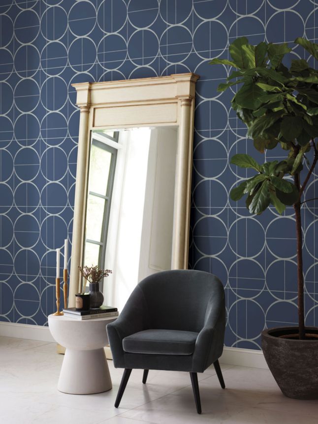 Geometrische Tapete in Blau und Silber, MD7204, Modern Metals, York