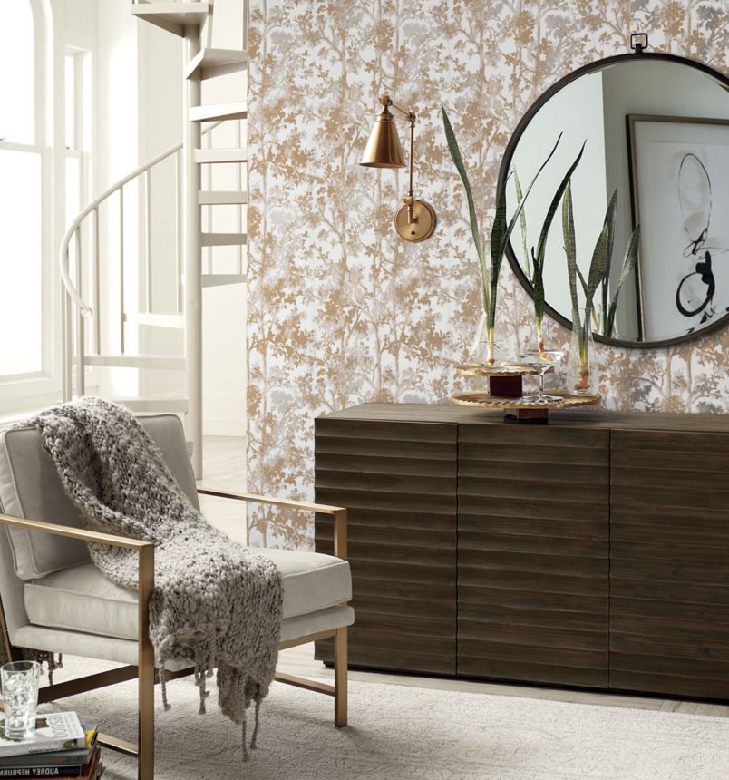 Metallic-goldene Blumentapete, NW3583, Modern Metals, York