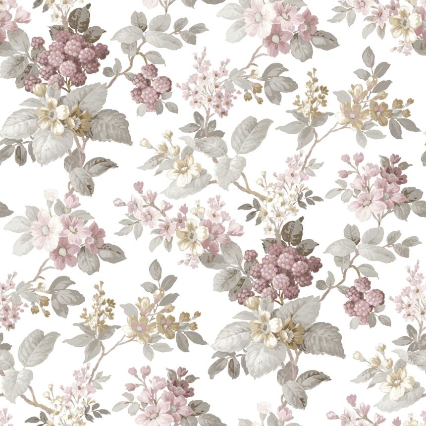 Weiße Blumentapete, 12308, Fiori Country, Parato