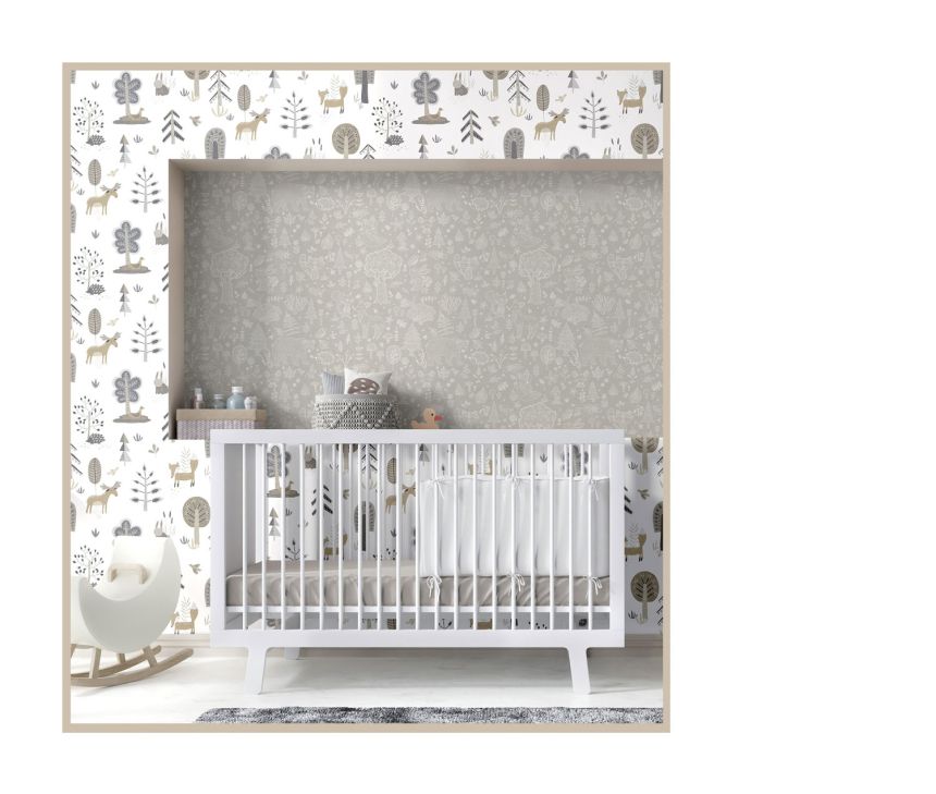 Beige Kindertapete, Tiere, Pflanzen, 14809, Happy, Parato