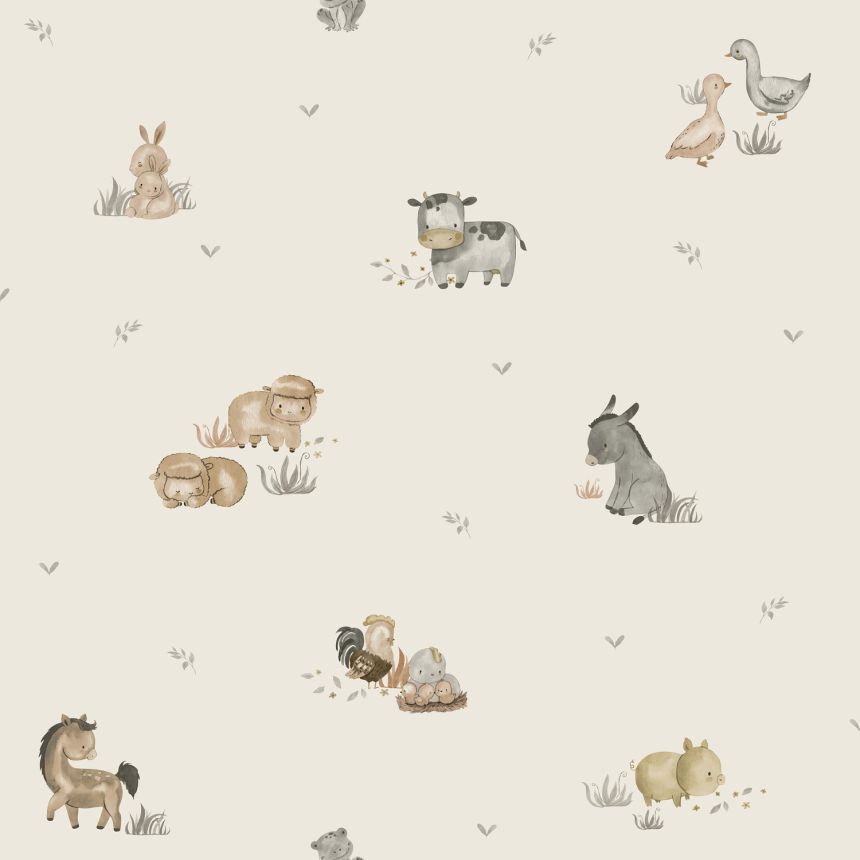 Grau-beige Kindertapete mit Tieren, 14831, Happy, Parato