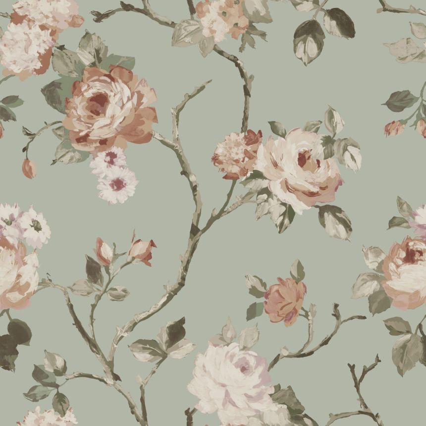 Grüne florale Vliestapete, 139291, Vintage Flowers, Esta Home