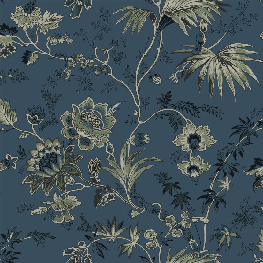 Blaugrüne florale Vliestapete, 139315, Vintage Flowers, Esta Home