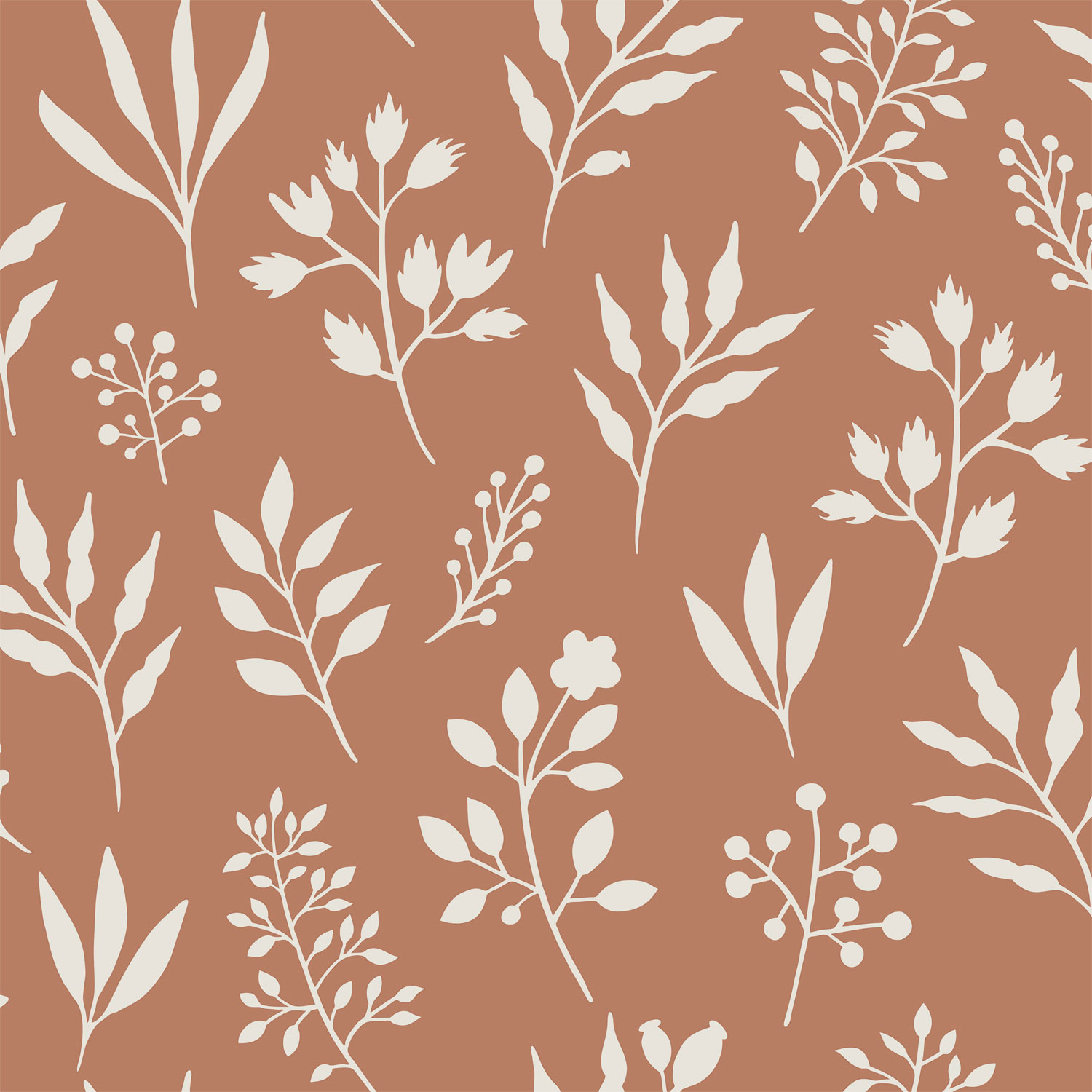 Braune Vliestapete mit Blättern, Zweigen, 139319, Vintage Flowers, Esta Home