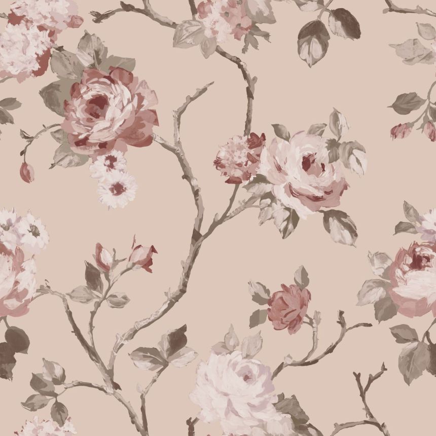 Rosa florale Vliestapete, 139476, Vintage Flowers, Esta Home