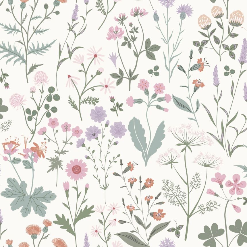Weiße Vliestapete, Wiesenblumen, 139482, Vintage Flowers, Esta Home
