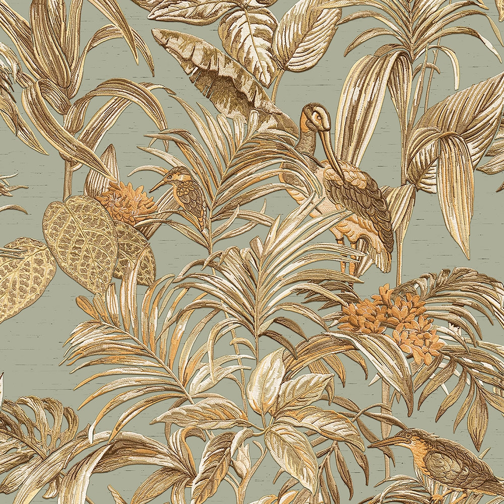 Luxus Vliestapete, grau, Vögel, Blätter, Blumen,  DE120017, Best Sellers, Design ID