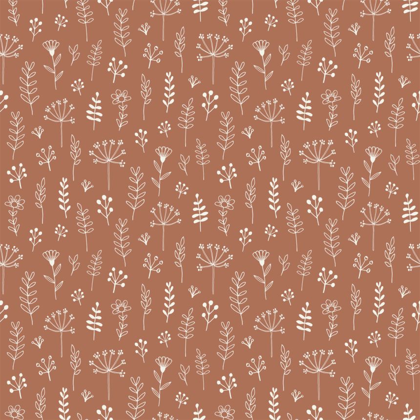 Braune Vliestapete mit Blumen und Blättern, 139325, To the Moon and Back, Esta Home