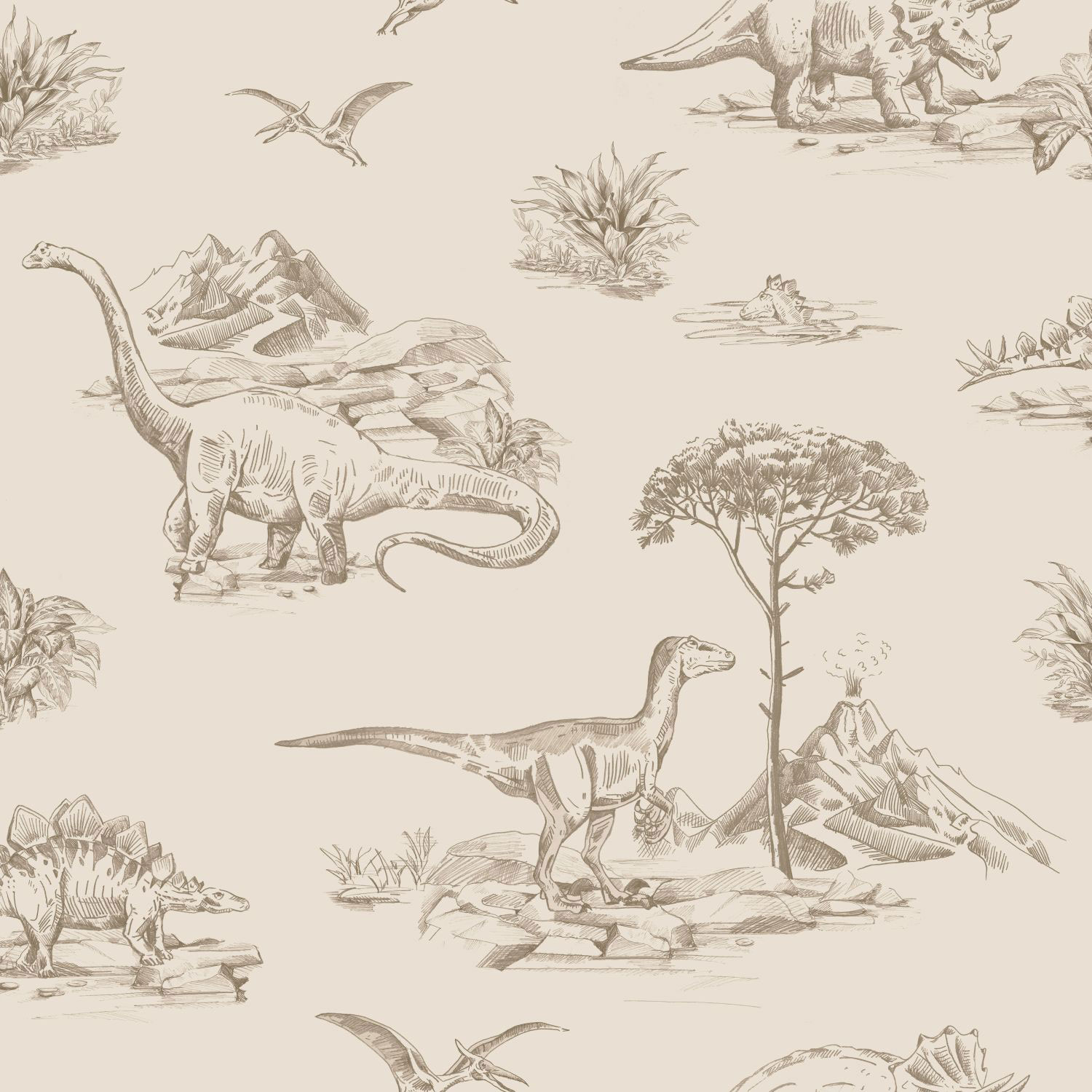 Beige Kindertapete mit Dinosauriern 139557, To the Moon and Back, Esta Home