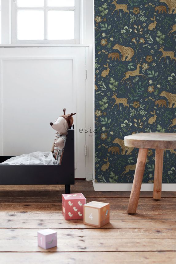 Blaue Kindertapete mit Tieren, 139588, To the Moon and Back, Esta Home