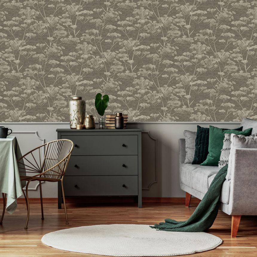 Tapete, schwarz-silber, Gräser, Blumen, 119967, Refine, Indulgence, Graham Brown Boutique
