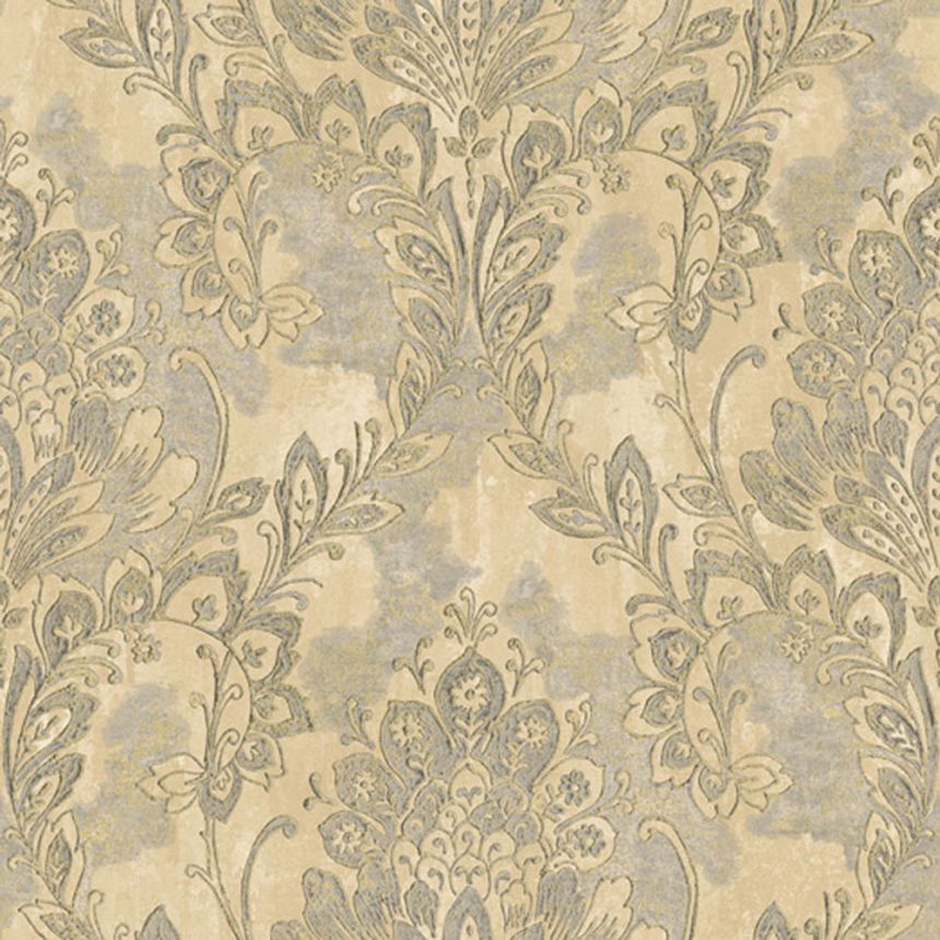 Gold-silberne Vliestapete mit Barockmotiv 78402, Makalle II, Limonta