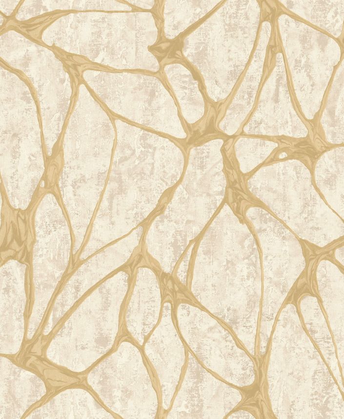 Beigefarbene Luxustapete mit markantem Metallic-Muster, 56802, Aurum II, Limonta