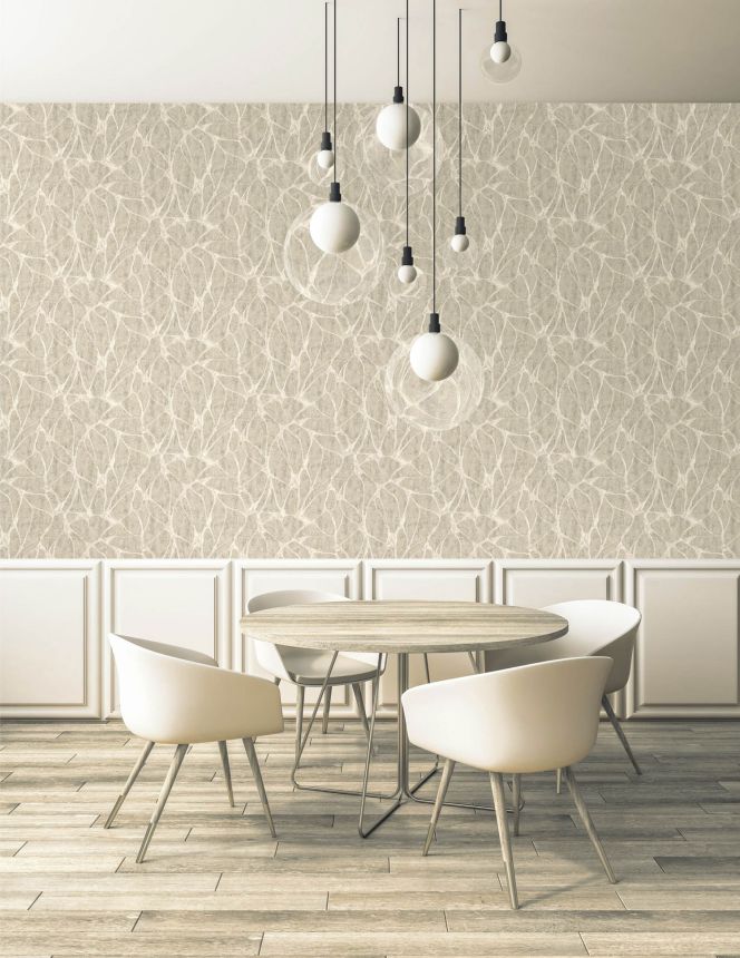 Beigefarbene Luxustapete mit markantem Metallic-Muster, 56802, Aurum II, Limonta