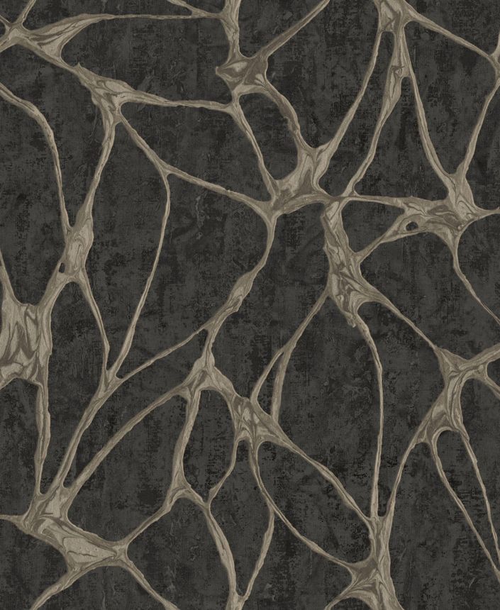 Schwarze Luxustapete mit markantem Metallic-Muster, 56808, Aurum II, Limonta