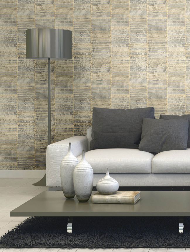 Beige-graue Luxustapete mit geometrischem Muster, 57423, Aurum II, Limonta