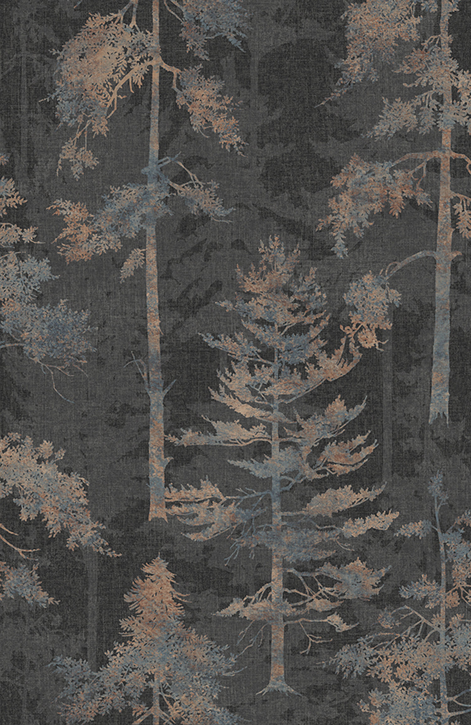 Grau-schwarze Vliestapete, Wald, Bäume, 121424, New Eden, Graham&Brown Premium