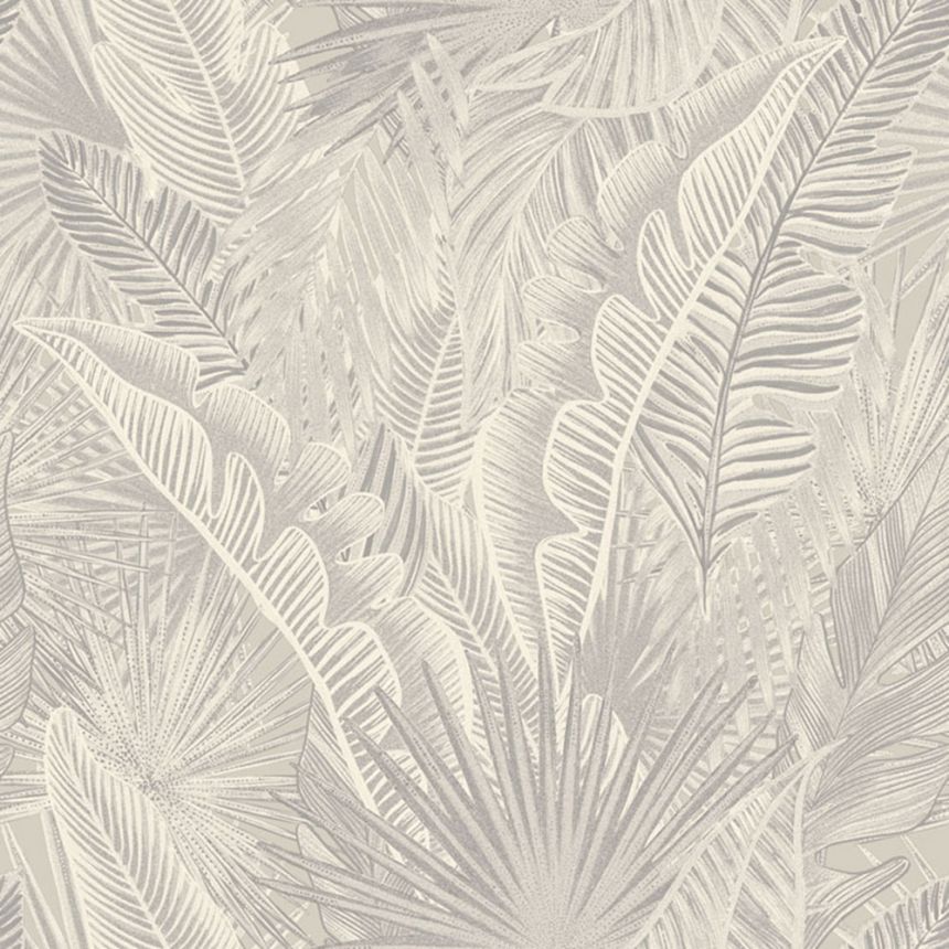 Vliestapete, grau-creme, Blätter, NHW1015, Perla, Decoprint