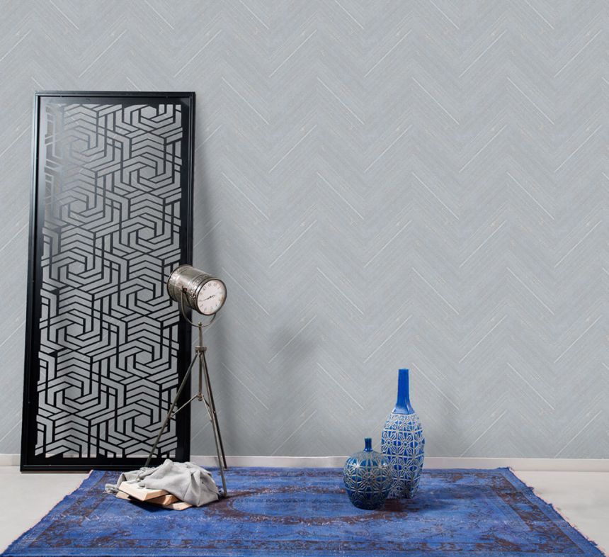 Vliestapete, blau-grau, Stoffimitat, Streifen, NHW1021, Perla, Decoprint