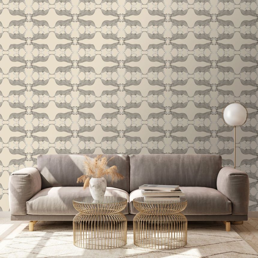 Vliestapete, creme-silber, Leopard, NHW1032, Perla, Decoprint