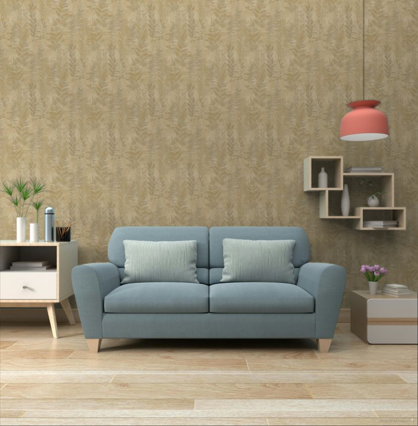 Braune Vliestapete mit Blättern, RE25152, Reflect, Decoprint