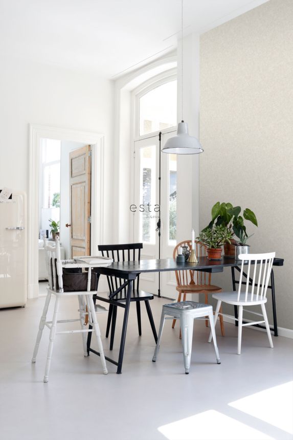 Graubeige Vliestapete, Beton, Stuck, 138232, Vintage Flowers, Esta Home