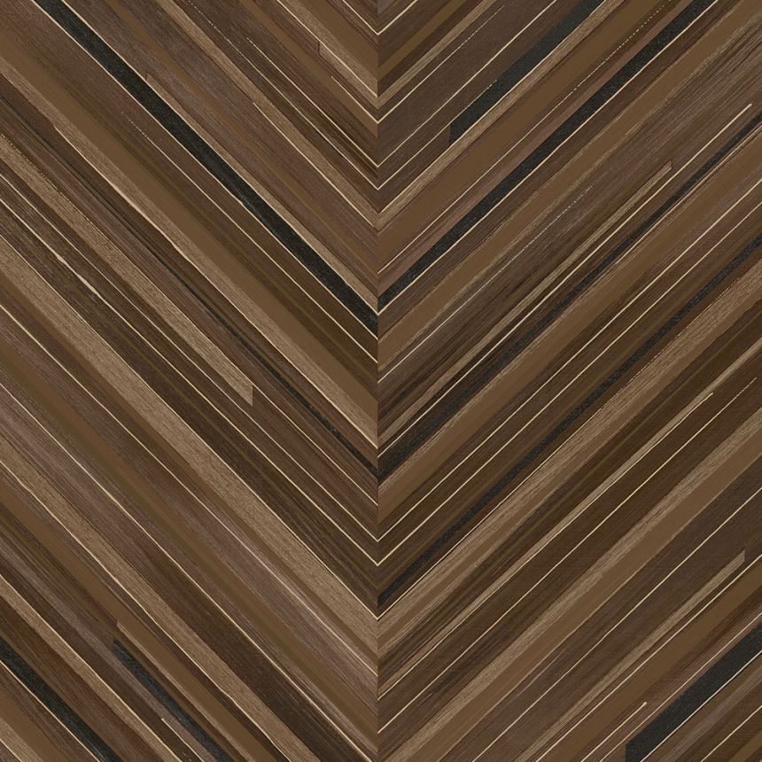 Braun-schwarze geometrische Vliestapete, Fischgrätenmuster, 340165, Gilded, Eijffinger